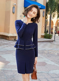 Women Autumn Elegant Frill Peplum 3/4 Sleeve Tunic Vintage Wear To Work Business Party Stretch Bodycon Sheath Dress DD1993