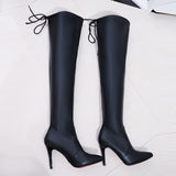 Winter Over The Knee Women Boots Stretch High Heel Slip on Shoes Pointed Toe Woman Long Boots Faux Suede Thigh High Booties