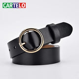 CARTELO Golden round pin buckle women fashion simple ladies trend leather belt for women's new youth brand belt