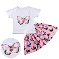 New Kids Baby Girls Short Sleeve T-shirt 2 Pieces Set Butterfly Dress Sundress Toddler Outfits