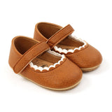 Soft Leather Baby Moccasins Shoes Newborn Rubber Sole First Walkers Floral Border Toddler Shoes Infant Girls Anti-slip Prewalker