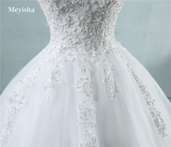 ZJ9076 Ball Gowns Spaghetti Straps White Ivory Tulle Bridal Dress For Wedding Dresses Pearls  Marriage