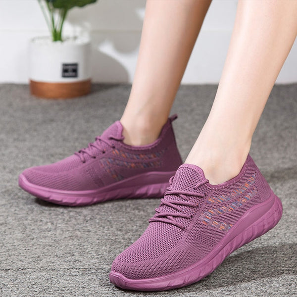 Women's Sneakers Air Mesh Woman Autumn Shoes Lace up Walking Spring Tennis Female Knitting Breathable Ladies Vulcanized Shoes