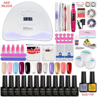Manicure Set Choose 12/10 Colors Gel Polish Base Top Coat Nail Kit 24w/48w/54w Uv Led Lamp Electric Manicure Handle Nail Art set
