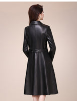 Nerazzurri Spring autumn long black faux leather coat women long sleeve buttons Plus size leather jacket women 2021 5xl 6xl 7xl