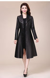 Nerazzurri Spring autumn long black faux leather coat women long sleeve buttons Plus size leather jacket women 2021 5xl 6xl 7xl