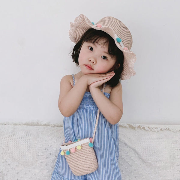 Summer Fashion Children's Sun Hat Straw Hat Girl Princess Bag Sandal Hat Thin Girl Cute Breathable Baby Accessories