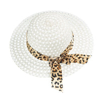 Summer Sunscreen Baby Hat Leopard Print Lace Bow Straw Hat Beach Baby Sun Hat Outing Parent Child Straw Hat