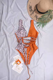 New Swimsuit European and Beautiful Style One-Piece Contrast Color Halter Sexy Spot Bikini Stitching