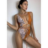 New Swimsuit European and Beautiful Style One-Piece Contrast Color Halter Sexy Spot Bikini Stitching