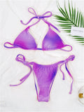New Women's Swimsuit Multicolor Knitted Velvet Gradient Small Fresh Split Swimwear Lace-Up Bikini Girls Swimwear