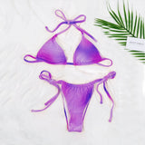 New Women's Swimsuit Multicolor Knitted Velvet Gradient Small Fresh Split Swimwear Lace-Up Bikini Girls Swimwear