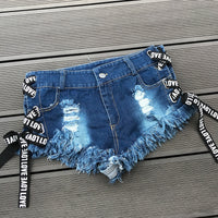 New Sexy Low Waist Bandage Denim Torn Hole Jeans Short Women Mini Slim Sexy Club DJ Dance Shorts New White Blue Black