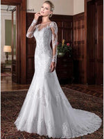 Illusion Vintage Mermaid Wedding Dress 2021 vestidos de novia Embroidery Appliques White Wedding Dresses robe de mariee W0023