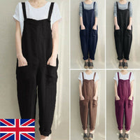 Womens Overalls Loose Romper Oversize Ladies Dungarees Jumpsuit Pockets Tank Pants Plus Size S-4XL