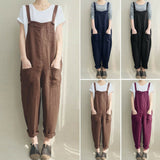 Womens Overalls Loose Romper Oversize Ladies Dungarees Jumpsuit Pockets Tank Pants Plus Size S-4XL