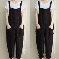 Womens Overalls Loose Romper Oversize Ladies Dungarees Jumpsuit Pockets Tank Pants Plus Size S-4XL