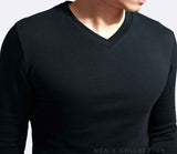 Elastic Mens T-Shirt V-Neck Long Sleeve Men T Shirt For Male Lycra And Cotton T-Shirts Man Clothing TShirt Brand Tees