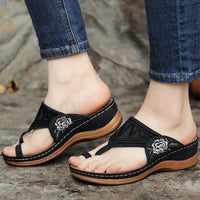 Women Slippers New Summer Shoes For Women Flip Flops Embroidered Wedges Heels Sandals Summer Slides Female Pantuflas