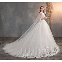 Wedding Dress With Long Cap Lace Wedding Gown With Long Train Embroidery Princess Plus Size Bridal Dress