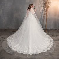 Wedding Dress With Long Cap Lace Wedding Gown With Long Train Embroidery Princess Plus Size Bridal Dress
