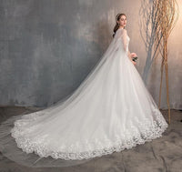 Wedding Dress With Long Cap Lace Wedding Gown With Long Train Embroidery Princess Plus Size Bridal Dress