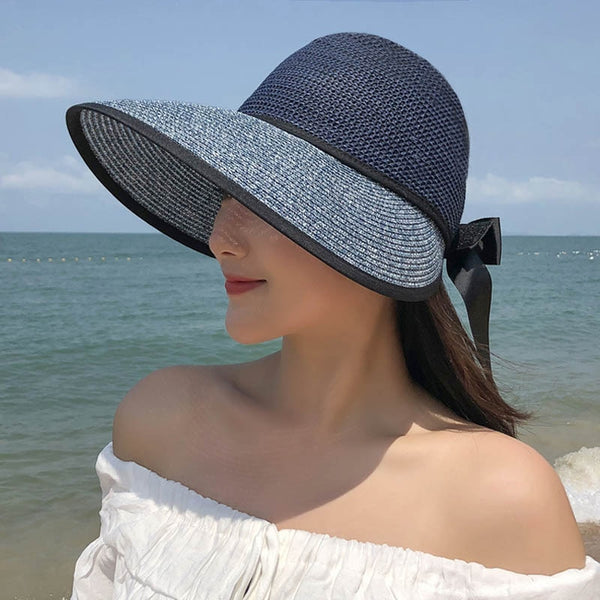 Summer Straw Hat For Women Wide Brim beach Cap UV Protection Visor Sun Hats Bow Korean Style Panama Floppy Sunhat