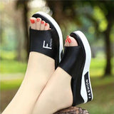 Summer Outdoor Women's Wedges Slippers Slip-On Shoes Woman Flat Peep Toe Breathable Soft Platform Leather Sandals Platform Shoes