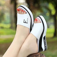 Summer Outdoor Women's Wedges Slippers Slip-On Shoes Woman Flat Peep Toe Breathable Soft Platform Leather Sandals Platform Shoes