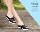 Summer Outdoor Women's Wedges Slippers Slip-On Shoes Woman Flat Peep Toe Breathable Soft Platform Leather Sandals Platform Shoes