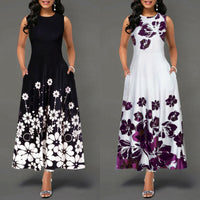 Large Size Elegant Women's Floral Print Long Maxi Dress Evening Party Beach Dress Summer Sleeveless Long Flower Sun dresses