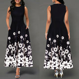 Large Size Elegant Women's Floral Print Long Maxi Dress Evening Party Beach Dress Summer Sleeveless Long Flower Sun dresses