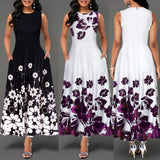 Large Size Elegant Women's Floral Print Long Maxi Dress Evening Party Beach Dress Summer Sleeveless Long Flower Sun dresses