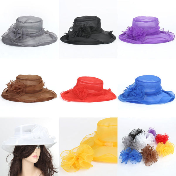 New Hot Fashion Women Elegant Solid Color Floral Caps Wedding Church Hat Bucket Sun Hats