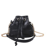 New Fashion Trend Women Alligator Pattern PU Leather Bucket Bag Chain Strap Drawstring Shoulder Tote Mini Crossbody Handbags