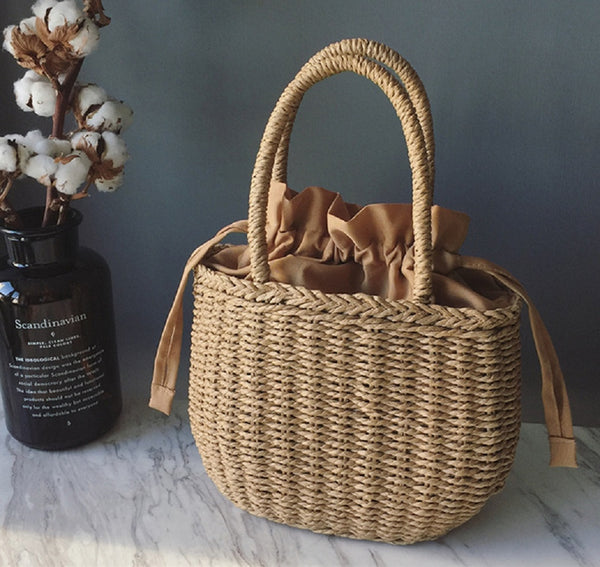 Women Beach Holiday Casual Fashion Straw Woven Bag Handbag Shoulder Bag Rattan Clutch Basket Vintage