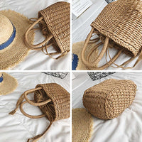 Women Beach Holiday Casual Fashion Straw Woven Bag Handbag Shoulder Bag Rattan Clutch Basket Vintage