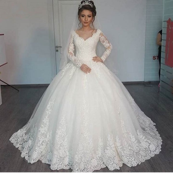 LAYOUT NICEB Wedding Dress Princess robe de mariee Long Sleeves Appliques Celebrity Ball Gown vestido De Noiva Bride Gown