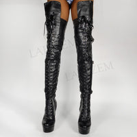 SUPER Women Over Knee Platform Boots Unisex Shoes Woman Wide Calf Friendly Man Ladies Shoes Punk Sexy Botas Large Size 44 45 52