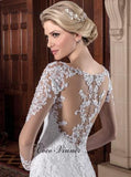 Pearls Beading Long Sleeves Mermaid Wedding Dress Vestido De Noiva Sheer Neck Illusion Wedding Dresses Bride Dress W0065