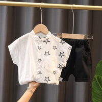 Toddler boy Clothes Set Summer 2 3 Years Fashion Black Short Sleeve T shirt+ White Shorts Outfits