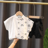 Toddler boy Clothes Set Summer 2 3 Years Fashion Black Short Sleeve T shirt+ White Shorts Outfits