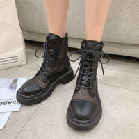 Breathable Mesh Summer Ankle Boots for Women Fashion Black Beige Zip Lace Up Casual Shoes Woman Flat Platform Cool Boots
