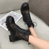 Breathable Mesh Summer Ankle Boots for Women Fashion Black Beige Zip Lace Up Casual Shoes Woman Flat Platform Cool Boots
