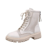 Breathable Mesh Summer Ankle Boots for Women Fashion Black Beige Zip Lace Up Casual Shoes Woman Flat Platform Cool Boots