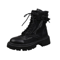 Breathable Mesh Summer Ankle Boots for Women Fashion Black Beige Zip Lace Up Casual Shoes Woman Flat Platform Cool Boots