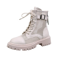 Breathable Mesh Summer Ankle Boots for Women Fashion Black Beige Zip Lace Up Casual Shoes Woman Flat Platform Cool Boots