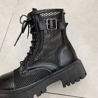 Breathable Mesh Summer Ankle Boots for Women Fashion Black Beige Zip Lace Up Casual Shoes Woman Flat Platform Cool Boots