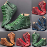 GAOKE New Women PU Leather Casual Ankle Boots Comfortable Quality Soft Handmade Flat Shoe Yellow Red Work Martin Boots