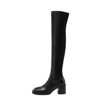 Fashion Genuine Leather Tight High Boots Autumn Winter thick High Heels Boots Party Working over the Knee High Boots